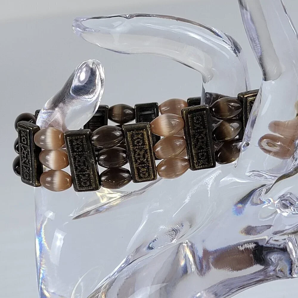 Vintage Moonstone Beaded Stretch Bracelet 6
